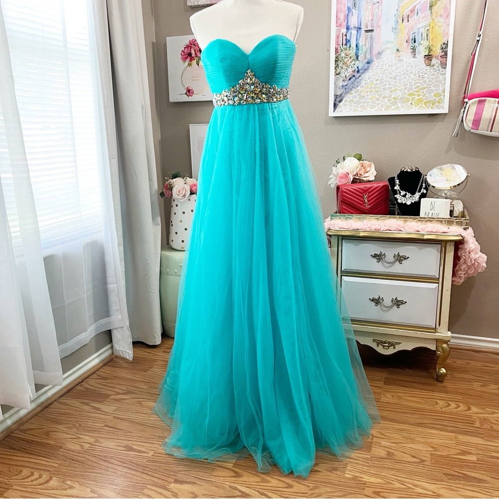 Cecily Brown gem tulle strapless prom homecoming pagent formal dress size XS